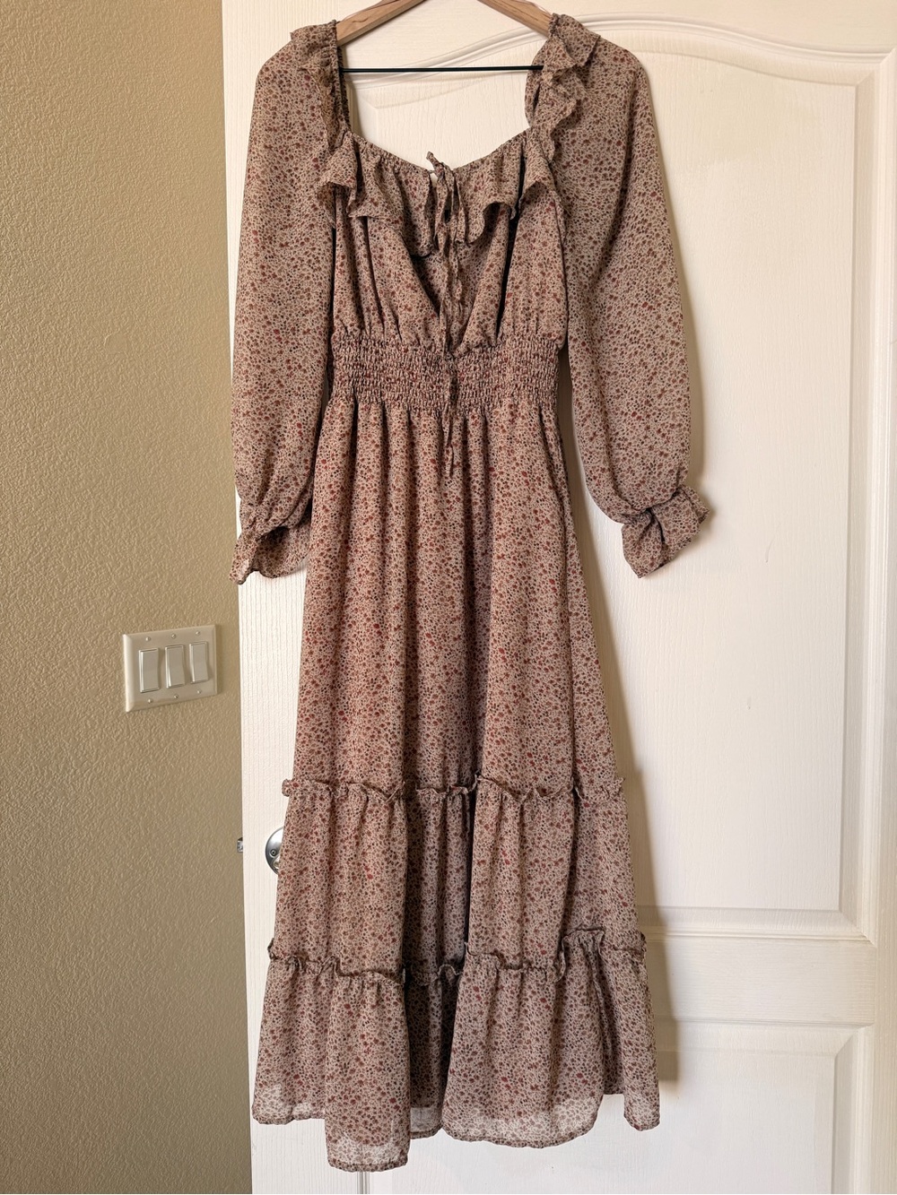 Floral Print Dress in Blush and Taupe